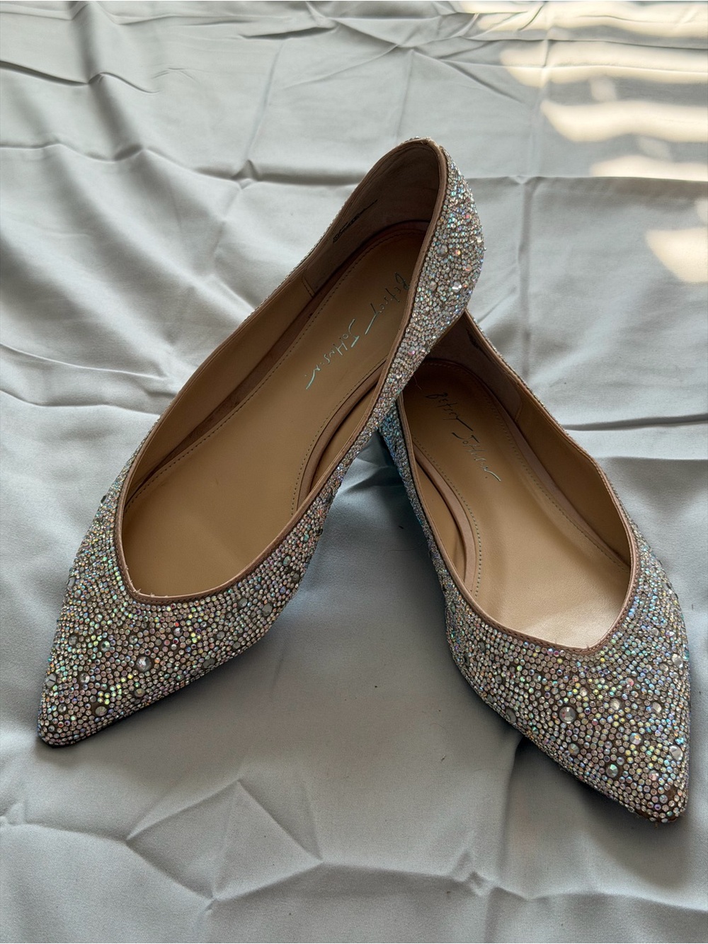 Betsey Johnson Crystal Pavé Pointed Toe Flats Nude Women’s 11 Bridal Wedding